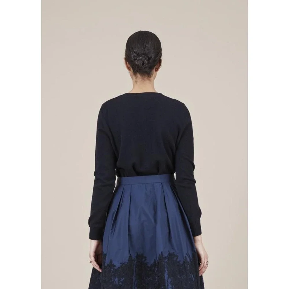 Sara Roka Skirt Womens 42 Navy Black‎ Enny Embroidered Midi Made Italy Pockets